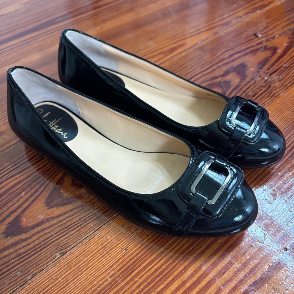 Cole Haan Nike Air Black Patent Leather Buckle Ballet Flats Shoes Women 6.5B